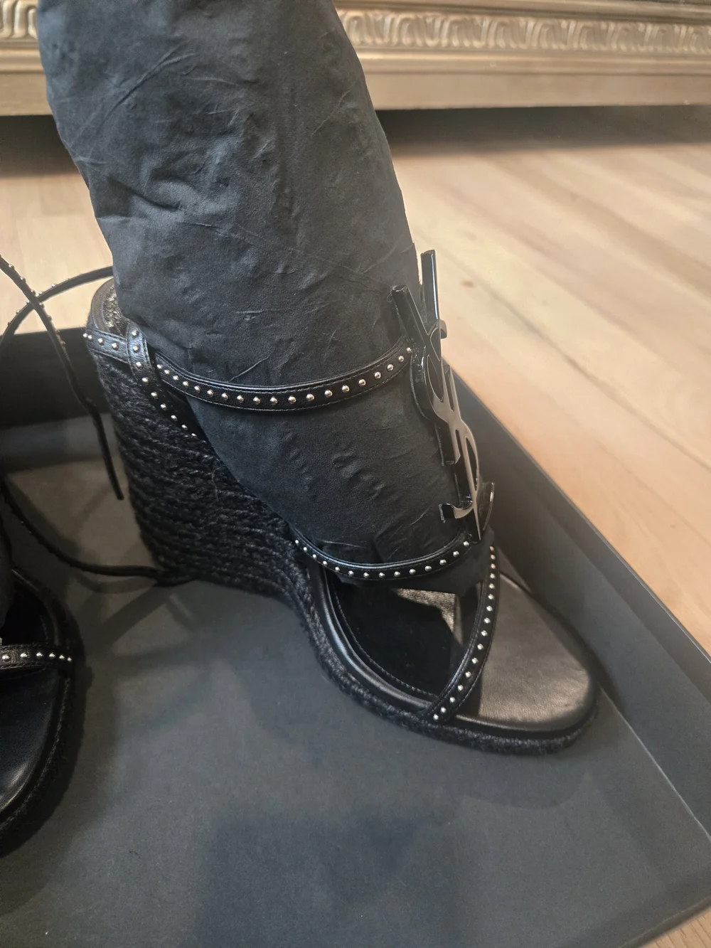 Saint Laurent Black Logo-Strap Women's Sandals